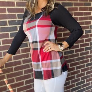 Black/Red Oversize/ Tunic Plaid Print Top